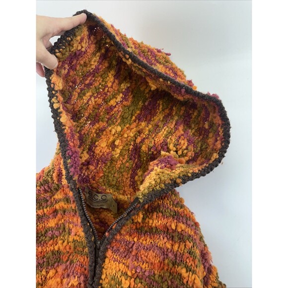 ECC Ecuadorian Clothing Company Wool Hood Full Zip Sweater Orange Textured Small - Picture 9 of 16